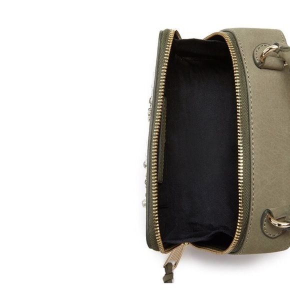 Rebecca Minkoff Stargazing Beaded Suede Box Bag Olive Rhinestone Crossbody NWT - Picture 3 of 8